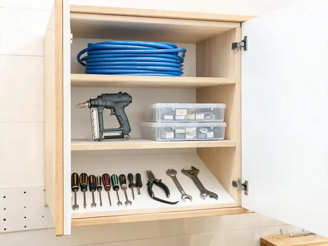 Storing pneumatic hose and tool